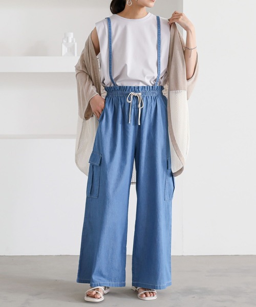 n'OrLABEL(ノアールレーベル)の「『サスペンダー付きギャザーワイドデニムパンツ』(カーゴパンツ・レディース・ブルー/ネイビー・1/2)」の9枚目の写真