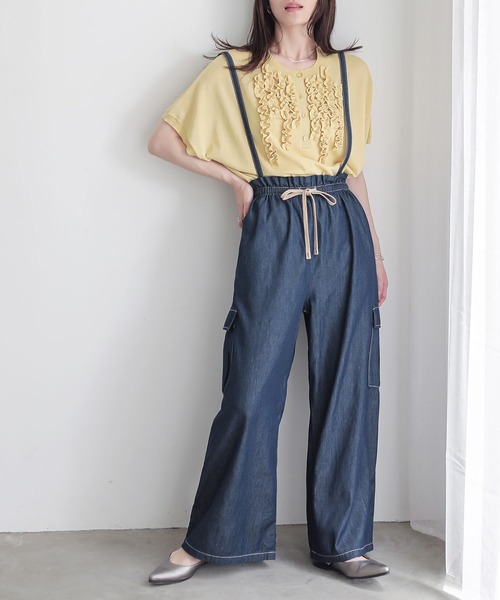 n'OrLABEL(ノアールレーベル)の「『サスペンダー付きギャザーワイドデニムパンツ』(カーゴパンツ・レディース・ブルー/ネイビー・1/2)」の16枚目の写真