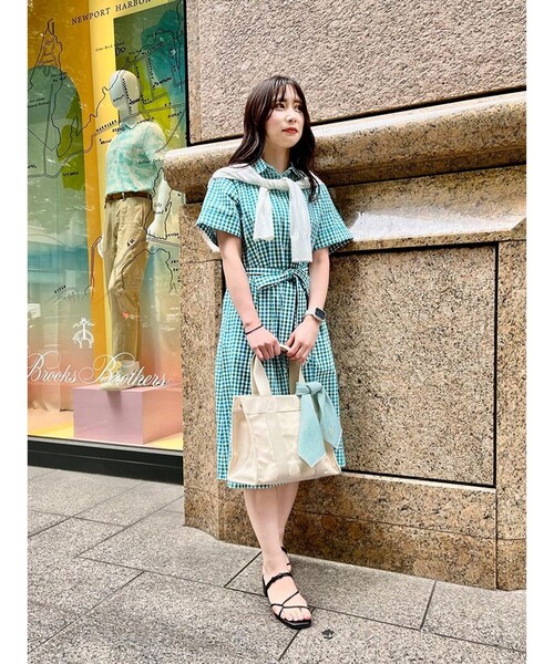 ブルックスブラザーズ（Brooks Brothers）/コットン　シアサッカー　チェック　ショートスリーブ　シャツワンピース セール】コットン シアサッカー チェック ショートスリーブ シャツ