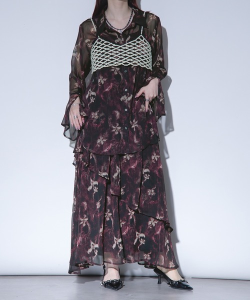 Ellno de Mavie(エルノデメヴィ)の「フラワーニュアンスシアーティアードスカート/SETUP対応(スカート・レディース・ブラック/ワインレッド・FREE)」の13枚目の写真