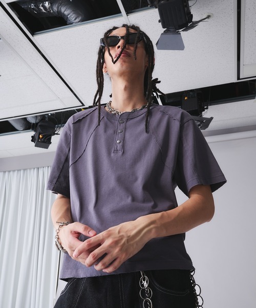 セール】Metal Henry neck T-shirt /メタルヘンリーネックT