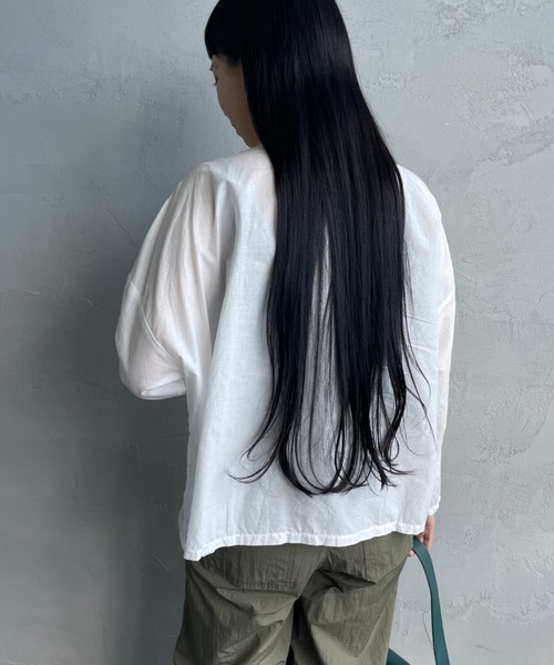 mizuiroind 日本製 レース ブラウス mizuiro ind レーススタンドカラーワイドシャツ（シャツ