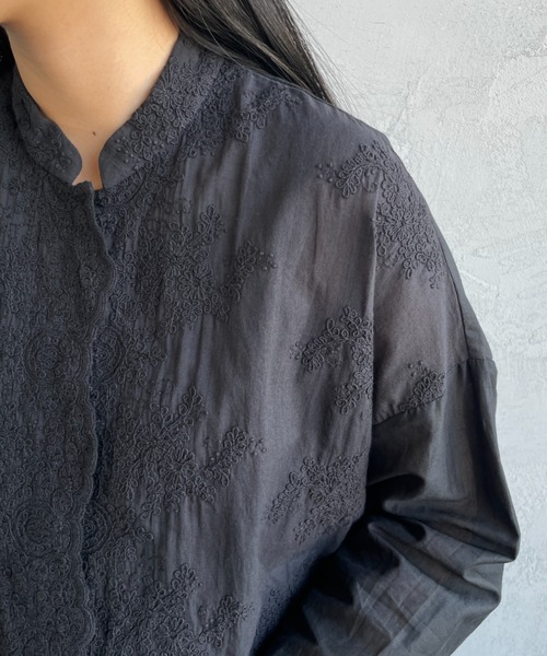 mizuiro ind/ミズイロインド] レース刺繍 スタンドカラー
