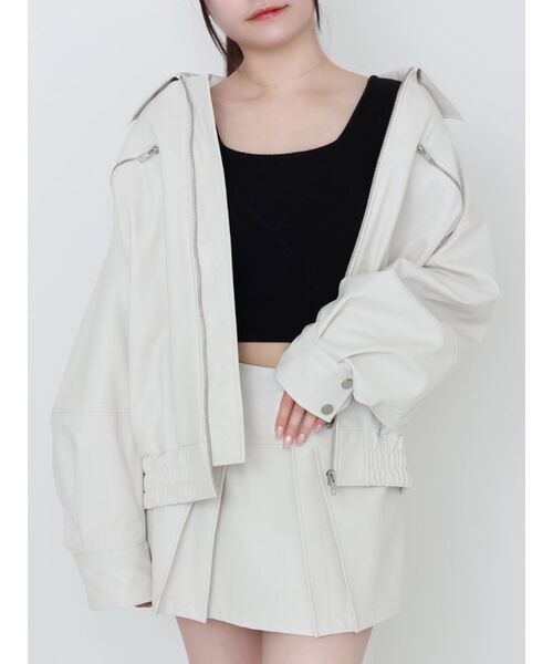 EATME（イートミー）の「ヴィンテージライクフェイクレザーブルゾン（ブルゾン・レディース・ブラウン/グレー/アイボリー・FREE）」の2枚目の写真