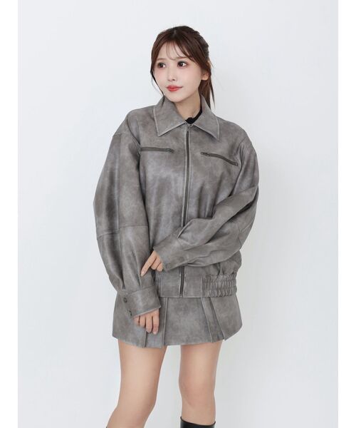 EATME（イートミー）の「ヴィンテージライクフェイクレザーブルゾン（ブルゾン・レディース・ブラウン/グレー/アイボリー・FREE）」の14枚目の写真