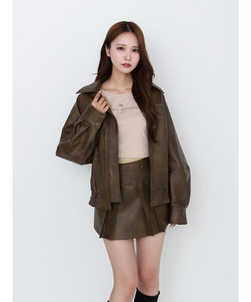 EATME（イートミー）の「ヴィンテージライクフェイクレザーブルゾン（ブルゾン・レディース・ブラウン/グレー/アイボリー・FREE）」の20枚目の写真