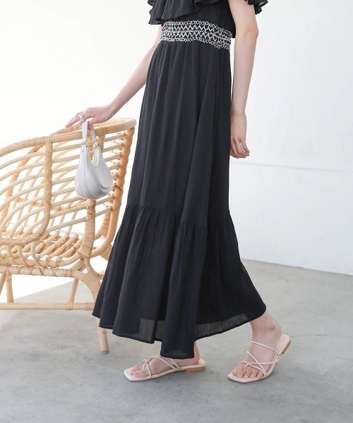 Bab(バブ)の「【S・Mサイズ展開】レーヨンクレープスモッキングワンピース(ワンピース・レディース・ブラック/アイボリー・MEDIUM/SMALL)」の13枚目の写真