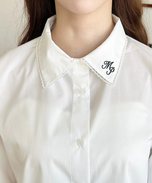 moment+(モーメントプラス)の「衿ワンポイント刺繍ピコレース長袖ブラウス(シャツ/ブラウス・レディース・オフホワイト/ブラック/サックスブルー/ピンク/ネイビー・M/L)」の11枚目の写真