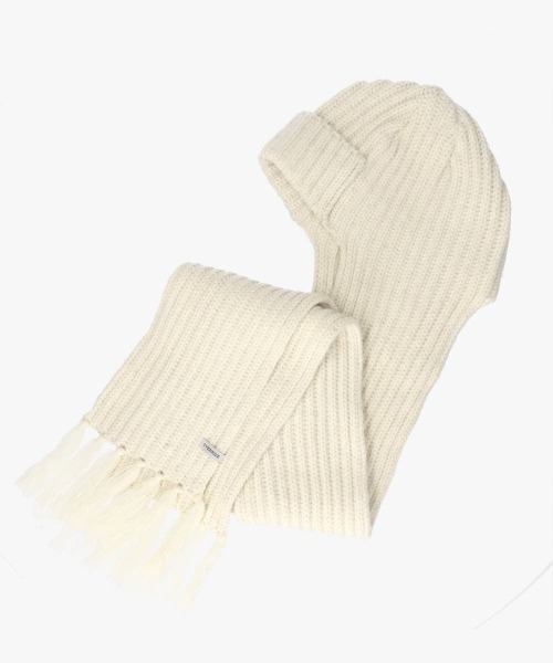 OVERRIDE(オーバーライド)の「OVERRIDE KNIT SCARF FLIGHTCAP SGP / オーバーライド(ニットキャップ/ビーニー・レディース・ダークグレー/ホワイト/ブラウン・57~59cm)」の2枚目の写真