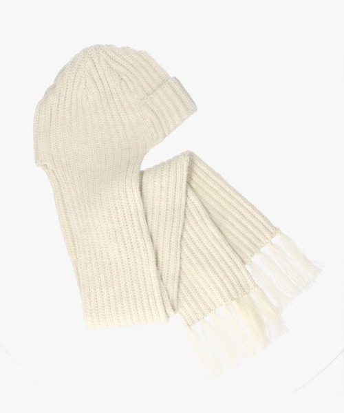 OVERRIDE(オーバーライド)の「OVERRIDE KNIT SCARF FLIGHTCAP SGP / オーバーライド(ニットキャップ/ビーニー・レディース・ダークグレー/ホワイト/ブラウン・57~59cm)」の5枚目の写真