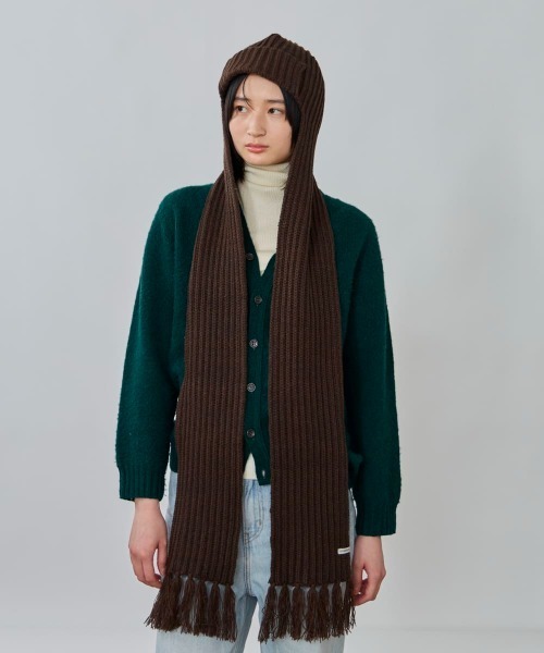 OVERRIDE(オーバーライド)の「OVERRIDE KNIT SCARF FLIGHTCAP SGP / オーバーライド(ニットキャップ/ビーニー・レディース・ダークグレー/ホワイト/ブラウン・57~59cm)」の15枚目の写真