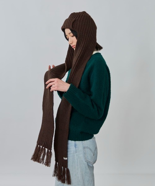 OVERRIDE(オーバーライド)の「OVERRIDE KNIT SCARF FLIGHTCAP SGP / オーバーライド(ニットキャップ/ビーニー・レディース・ダークグレー/ホワイト/ブラウン・57~59cm)」の16枚目の写真