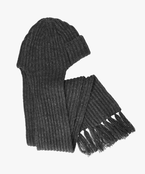 OVERRIDE(オーバーライド)の「OVERRIDE KNIT SCARF FLIGHTCAP SGP / オーバーライド(ニットキャップ/ビーニー・レディース・ダークグレー/ホワイト/ブラウン・57~59cm)」の9枚目の写真