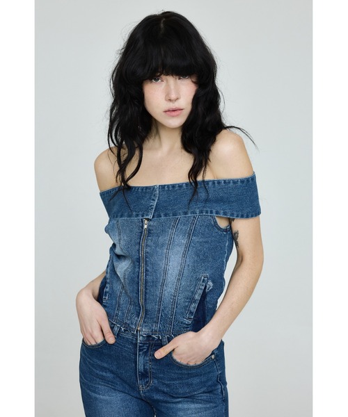 InstantFunk（インスタントファンク）の「【INSTANTFUNK】デニム オフショルダートップ（ベスト・レディース・グレー/ブルー・SMALL/MEDIUM）」の4枚目の写真