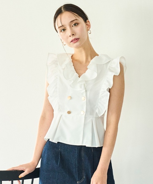 31 Sons de mode(トランテアン ソン ドゥ モード)の「2025秋冬新作 フリルペプラムブラウス(シャツ/ブラウス・レディース・ブラウン/イエロー/ホワイト・フリ-)」の4枚目の写真