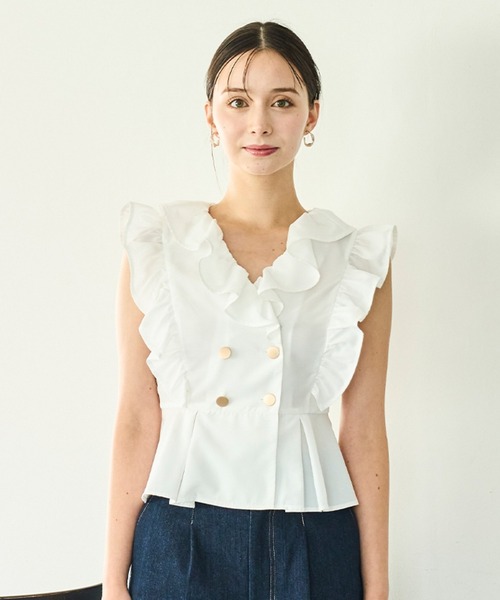 31 Sons de mode(トランテアン ソン ドゥ モード)の「2025秋冬新作 フリルペプラムブラウス(シャツ/ブラウス・レディース・ブラウン/イエロー/ホワイト・フリ-)」の5枚目の写真