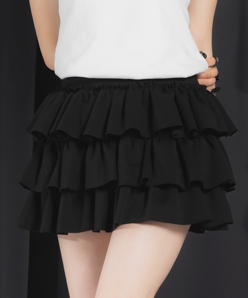 17HR（セブンティーンアワーズ）の「3段フリルミニスカート（スカート・レディース・ブラック/グレー・FREE）」の3枚目の写真
