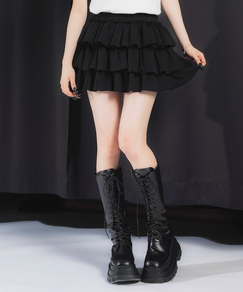 17HR（セブンティーンアワーズ）の「3段フリルミニスカート（スカート・レディース・ブラック/グレー・FREE）」の12枚目の写真