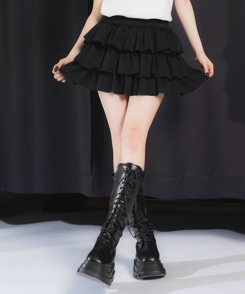 17HR（セブンティーンアワーズ）の「3段フリルミニスカート（スカート・レディース・ブラック/グレー・FREE）」の13枚目の写真