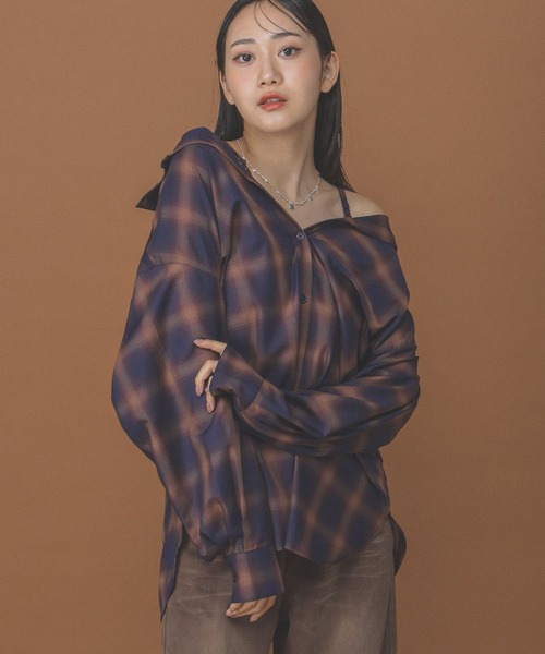 3.3 Field Trip （3.3フィールドトリップ）の「【2WAY】3.3 Field Trip／オフショルチェックシャツ（シャツ/ブラウス・レディース・ネイビー/ベージュ/ブラウン/その他1/その他2・FREE）」の4枚目の写真