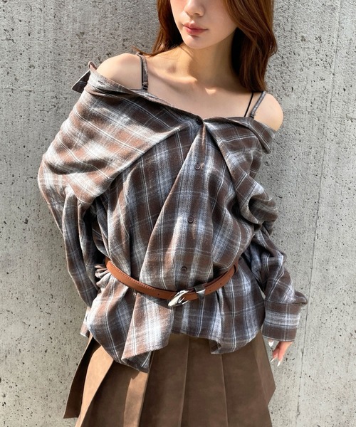 3.3 Field Trip （3.3フィールドトリップ）の「【2WAY】3.3 Field Trip／オフショルチェックシャツ（シャツ/ブラウス・レディース・ネイビー/ベージュ/ブラウン/その他1/その他2・FREE）」の2枚目の写真