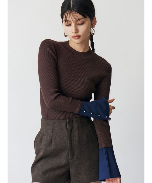 MURUA（ムルーア）の「フレアスリーブアクセントニット（ニット/セーター・レディース・ブラック/アイボリー/グリーン/ブラウン/ホワイト/グレー・FREE）」の5枚目の写真