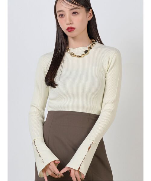 MURUA（ムルーア）の「フレアスリーブアクセントニット（ニット/セーター・レディース・ブラック/アイボリー/グリーン/ブラウン/ホワイト/グレー・FREE）」の3枚目の写真