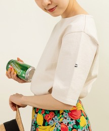 CHILD WOMAN | 16/2空紡糸ボーダー チェリー刺繍5分袖プルオーバー(Tシャツ/カットソー)