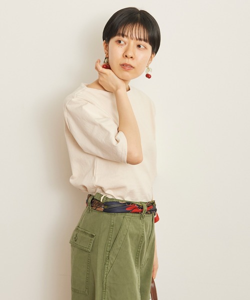 CHILD WOMAN（チャイルドウーマン）の「16/2空紡糸ボーダー チェリー刺繍5分袖プルオーバー（Tシャツ/カットソー・レディース・ブルー/アイボリー/ネイビー/レッド・FREE）」の5枚目の写真