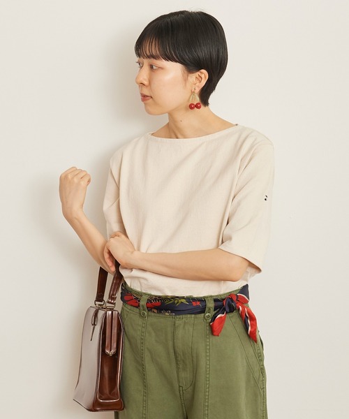 CHILD WOMAN(チャイルドウーマン)の「16/2空紡糸ボーダー チェリー刺繍5分袖プルオーバー(Tシャツ/カットソー・レディース・ブルー/アイボリー/ネイビー/レッド・FREE)」の20枚目の写真