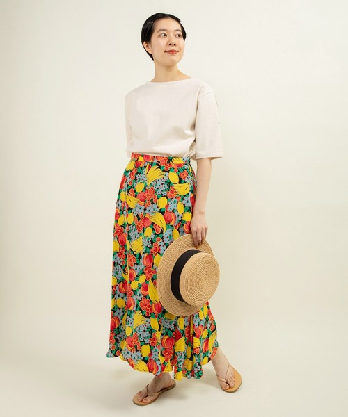 CHILD WOMAN（チャイルドウーマン）の「16/2空紡糸ボーダー チェリー刺繍5分袖プルオーバー（Tシャツ/カットソー・レディース・ブルー/アイボリー/ネイビー/レッド・FREE）」の10枚目の写真