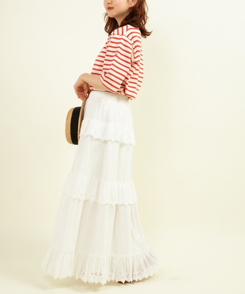 CHILD WOMAN（チャイルドウーマン）の「16/2空紡糸ボーダー チェリー刺繍5分袖プルオーバー（Tシャツ/カットソー・レディース・ブルー/アイボリー/ネイビー/レッド・FREE）」の11枚目の写真