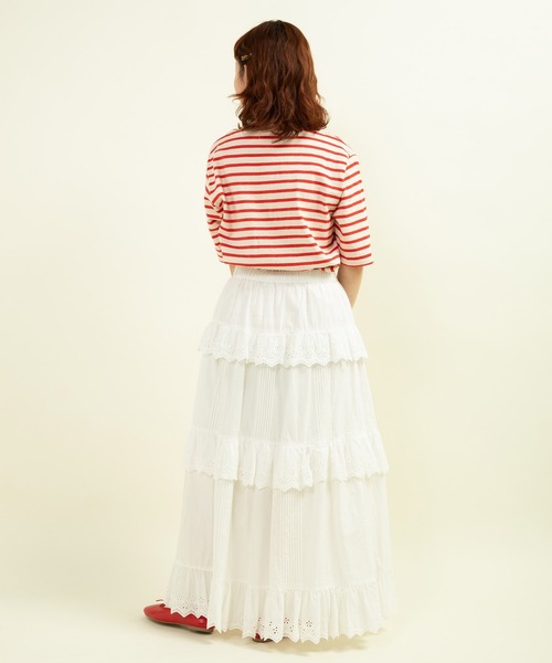 CHILD WOMAN（チャイルドウーマン）の「16/2空紡糸ボーダー チェリー刺繍5分袖プルオーバー（Tシャツ/カットソー・レディース・ブルー/アイボリー/ネイビー/レッド・FREE）」の16枚目の写真