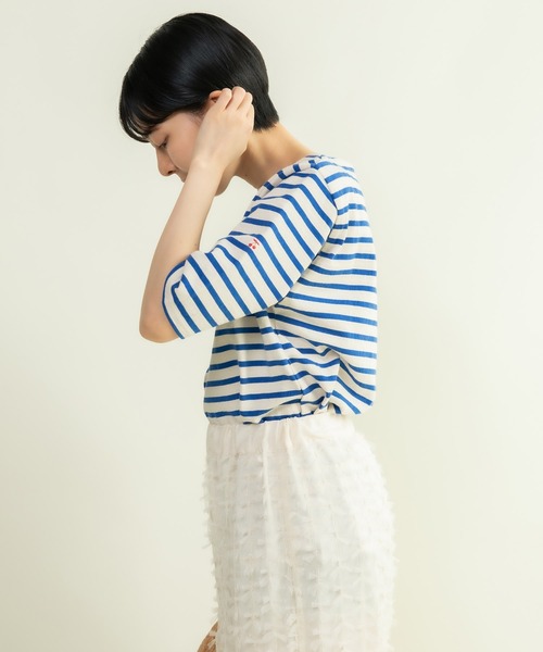 CHILD WOMAN(チャイルドウーマン)の「16/2空紡糸ボーダー チェリー刺繍5分袖プルオーバー(Tシャツ/カットソー・レディース・ブルー/アイボリー/ネイビー/レッド・FREE)」の12枚目の写真
