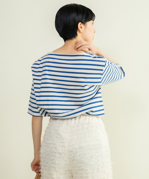 CHILD WOMAN(チャイルドウーマン)の「16/2空紡糸ボーダー チェリー刺繍5分袖プルオーバー(Tシャツ/カットソー・レディース・ブルー/アイボリー/ネイビー/レッド・FREE)」の19枚目の写真