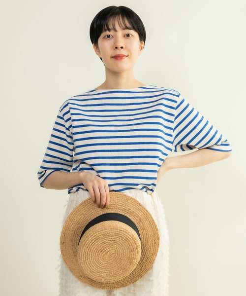CHILD WOMAN(チャイルドウーマン)の「16/2空紡糸ボーダー チェリー刺繍5分袖プルオーバー(Tシャツ/カットソー・レディース・ブルー/アイボリー/ネイビー/レッド・FREE)」の22枚目の写真