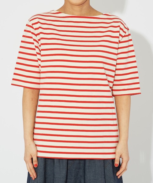 CHILD WOMAN（チャイルドウーマン）の「16/2空紡糸ボーダー チェリー刺繍5分袖プルオーバー（Tシャツ/カットソー・レディース・ブルー/アイボリー/ネイビー/レッド・FREE）」の20枚目の写真