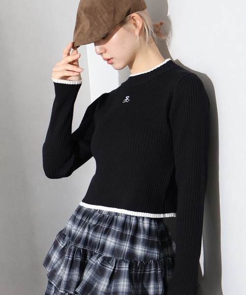 SpRay(スプレイ)の「バイカラーリブ刺繍プチハイネックニット(ニット/セーター・レディース・ブラック/オフホワイト/グレー/ホワイト×ブラック・FREE)」の8枚目の写真