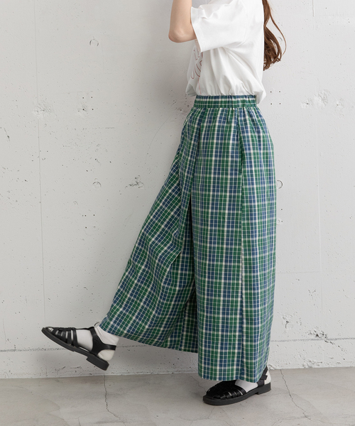 POU DOU DOU（プードゥドゥ）の「マドラスチェックラップパンツ（その他パンツ・レディース・ネイビー/グリーン・M）」の4枚目の写真