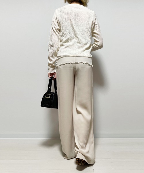 Fizz(フィズ)の「シャーリング裾シアーロンT(Tシャツ/カットソー・レディース・アイボリー/ブラック/グレイッシュベージュ・M)」の6枚目の写真