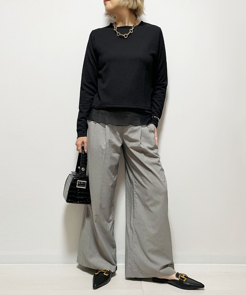 Fizz(フィズ)の「シャーリング裾シアーロンT(Tシャツ/カットソー・レディース・アイボリー/ブラック/グレイッシュベージュ・M)」の8枚目の写真