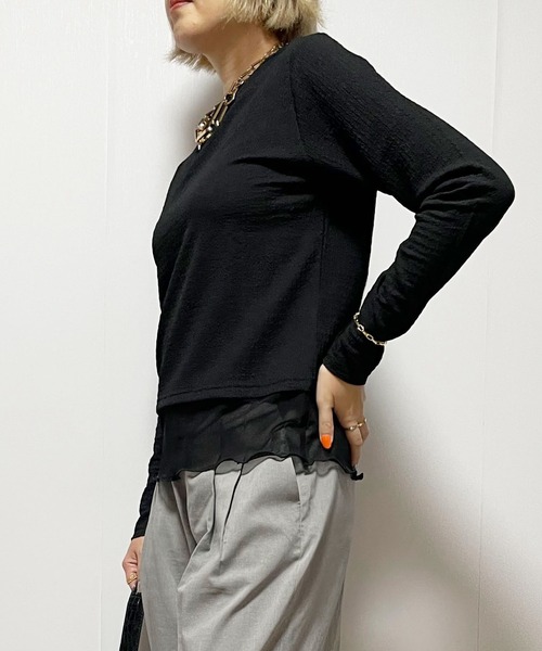 Fizz(フィズ)の「シャーリング裾シアーロンT(Tシャツ/カットソー・レディース・アイボリー/ブラック/グレイッシュベージュ・M)」の11枚目の写真