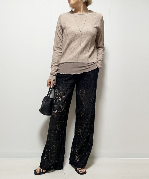 Fizz(フィズ)の「シャーリング裾シアーロンT(Tシャツ/カットソー・レディース・アイボリー/ブラック/グレイッシュベージュ・M)」の12枚目の写真