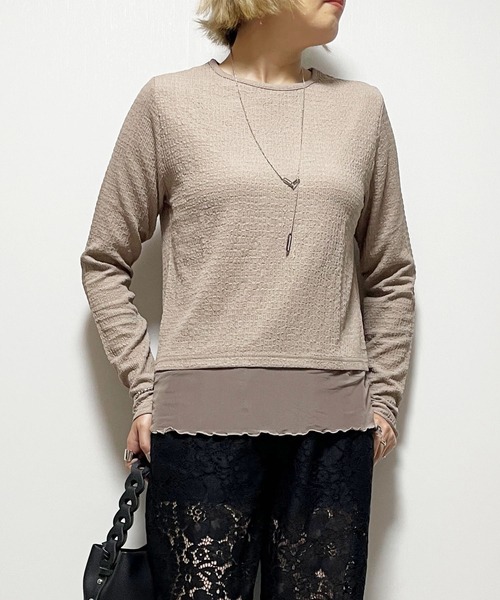 Fizz(フィズ)の「シャーリング裾シアーロンT(Tシャツ/カットソー・レディース・アイボリー/ブラック/グレイッシュベージュ・M)」の14枚目の写真