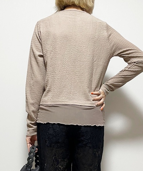 Fizz(フィズ)の「シャーリング裾シアーロンT(Tシャツ/カットソー・レディース・アイボリー/ブラック/グレイッシュベージュ・M)」の15枚目の写真