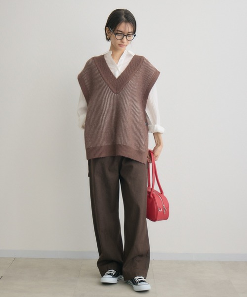 KATHARINE ROSS（キャサリンロス）の「【KATHARINE ROSS】5G両畔配色Vベスト（ベスト・レディース・グレイッシュベージュ/ブラウン・MEDIUM）」の4枚目の写真