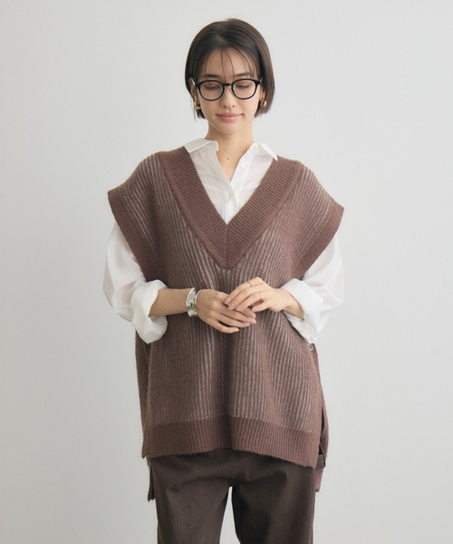KATHARINE ROSS（キャサリンロス）の「【KATHARINE ROSS】5G両畔配色Vベスト（ベスト・レディース・グレイッシュベージュ/ブラウン・MEDIUM）」の8枚目の写真
