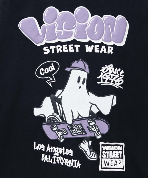 VISION STREET WEAR（ヴィジョンストリートウェア）の「VISION STREET WEAR　ゴースト発砲プリントロンT（Tシャツ/カットソー・メンズ・ネイビー/ホワイト/ブラック・M/L/XL）」の9枚目の写真