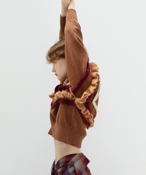 leinwande（ラインヴァンド）の「Textured Ruffle Sleeve Polo（ニット/セーター・レディース・ネイビー/グレー/オレンジ・ONE SIZE）」の3枚目の写真