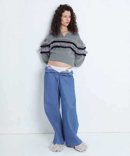 leinwande（ラインヴァンド）の「Textured Ruffle Sleeve Polo（ニット/セーター・レディース・ネイビー/グレー/オレンジ・ONE SIZE）」の13枚目の写真